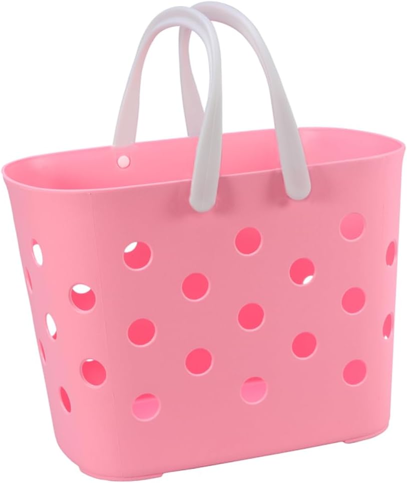 Anneome Cute Pink Plastic Storage Basket with Handles
