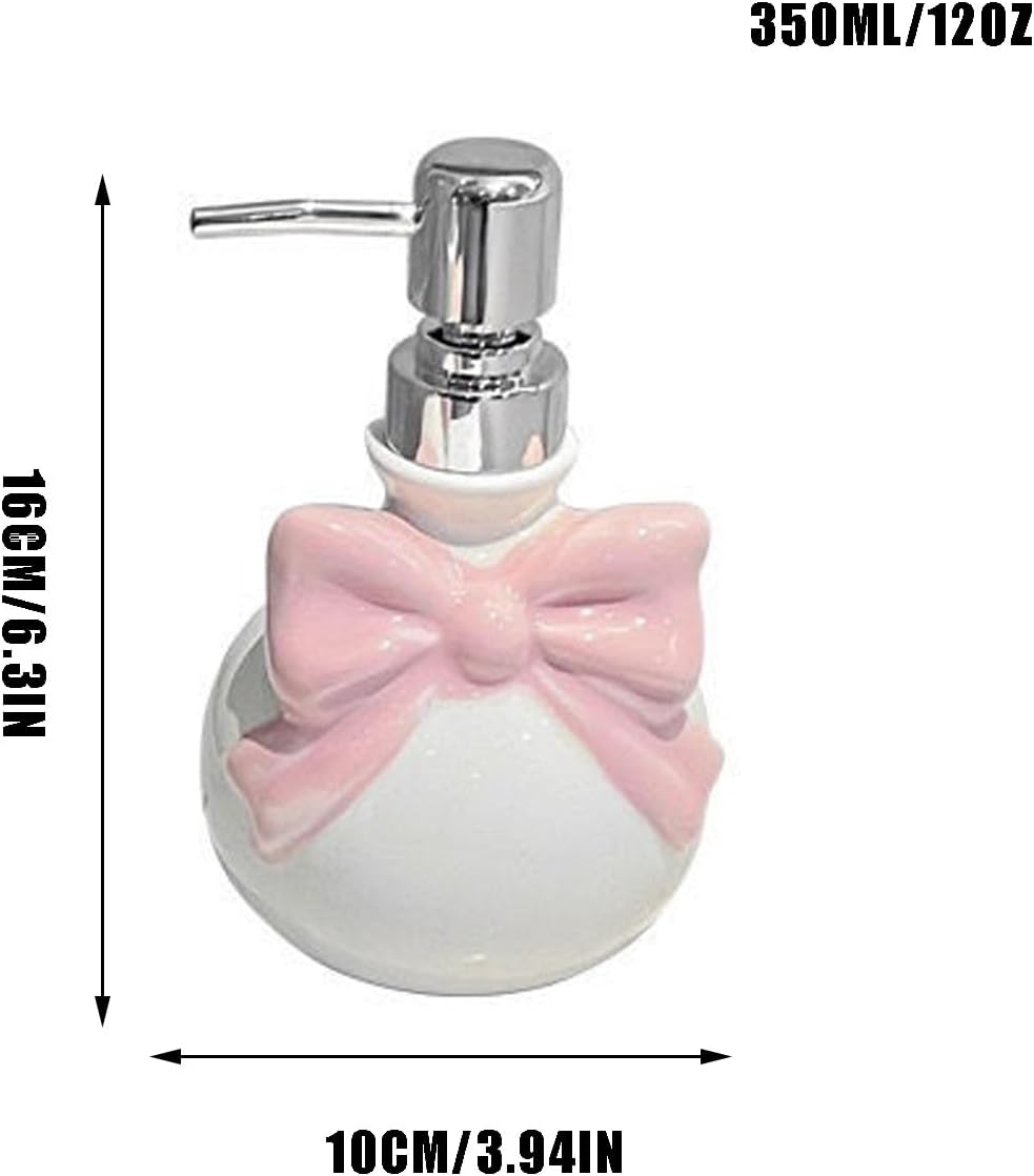 Ceramic Soap Dispenser with Bow 12oz Refillable for Kitchen and Bathroom
