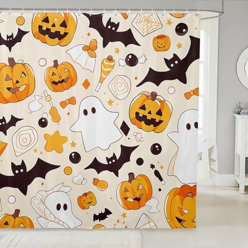 Feelyou Ghosts Pumpkin Bats Halloween Shower Curtain