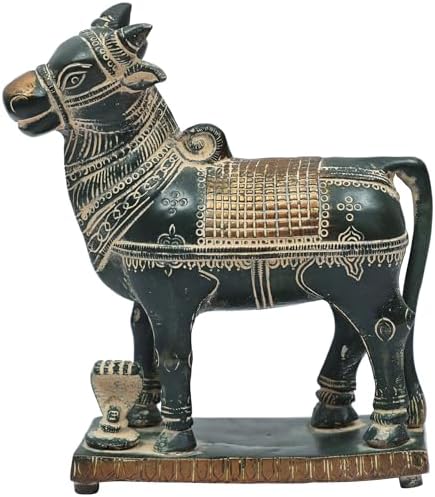 Brass Nandi Cow Statue - 5 Inch Vahana of Lord Shiva