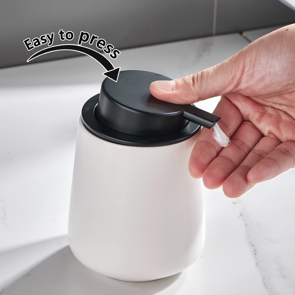 Eyrozia 12Oz White Ceramic Soap Dispenser with Black Pump