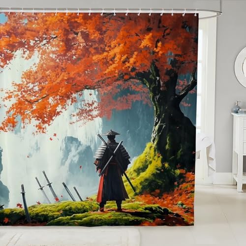 Jejeloiu Japanese Samurai Shower Curtain Set