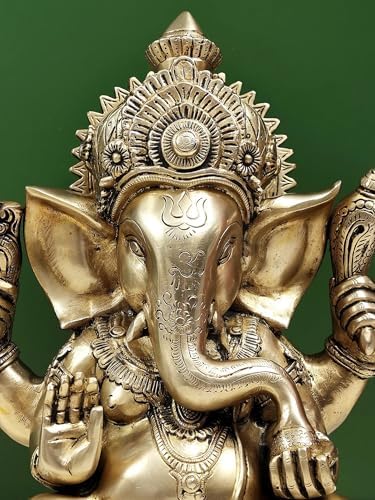 Brass Ganesha Statue 125 Inch Divine Home Office Decor