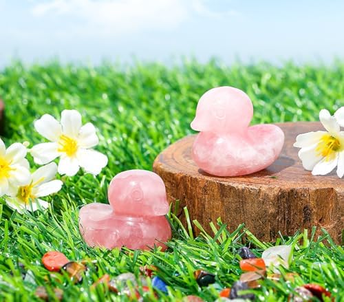 Lucky Duck Figurine with Rose Quartz Crystal