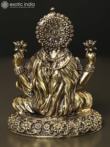 Exotic India Small Brass Lakshmi Statue for Diwali Puja