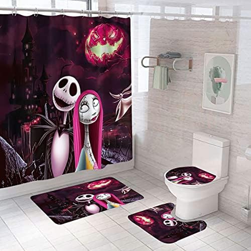 DDS-DUDES 4Pcs Christmas Shower Curtain Set with 12 Hooks