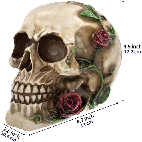 READAEER Human Skull Rose Resin Statue Home Decor