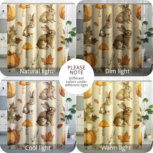 Fall Cartoon Rabbit Shower Curtain Set 72x78 Inch