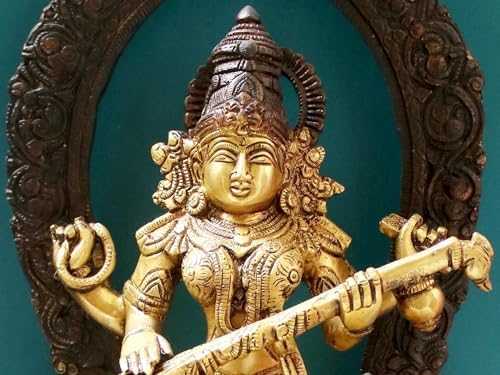 Brass Goddess Saraswati Statue with Veena