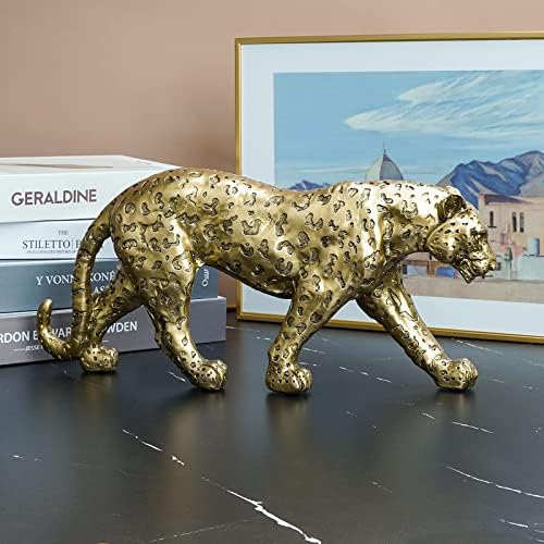 Cheetah Statue Home Decor Resin Sitting Figurine Gold Silver