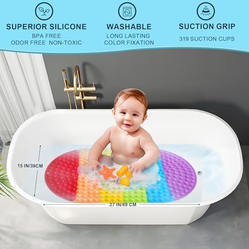 XIYUNTE Kids Bath Mat with Suction Cups and Pressable Bubbles