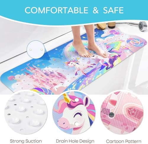 SHUCHING Rainbow Unicorn Baby Bath Mat 40x16 Inch Non Slip