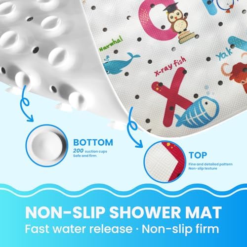 Linoows Baby Bath Mat with Cartoon Design and Suction Cups