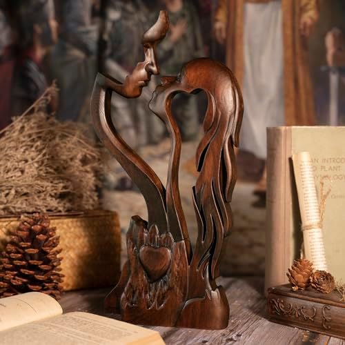 Wooden Kissing Couple Ornament 10 Inch