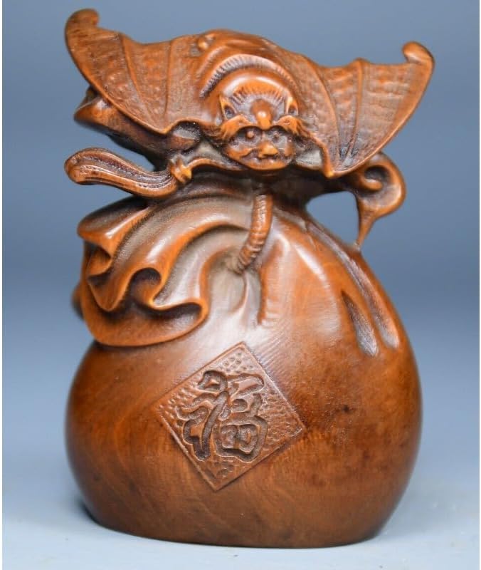 Handcrafted Boxwood Bat Money Drawing Statue