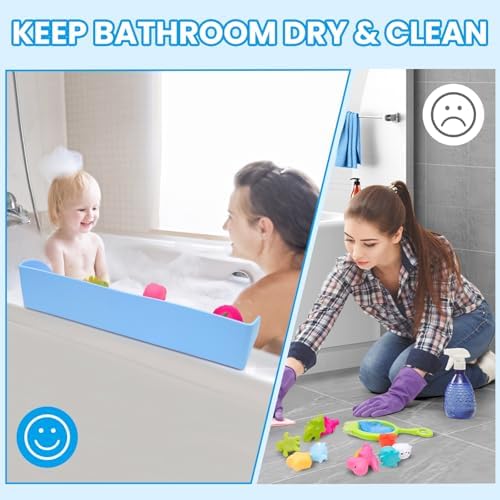 Bath Tub Splash Guard with Suction Cups and Play Shelf Blue