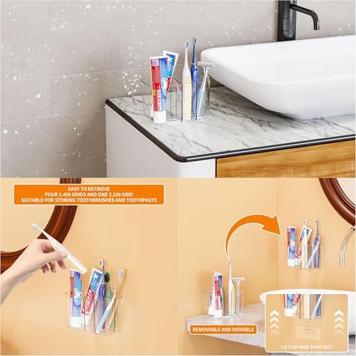 SUOXING 7 Pack Adhesive Shower Caddies Clear Acrylic 8 Hooks No Drilling