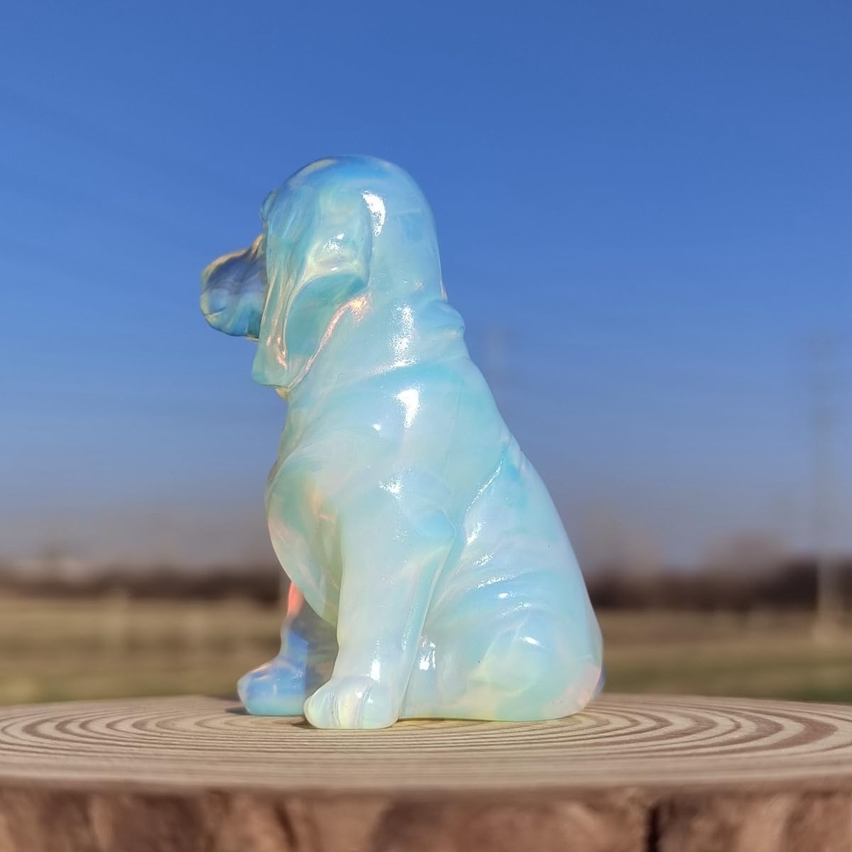 Crystal Dog Figurine Carved Dog Skull Stone Sculpture Opalite Decor