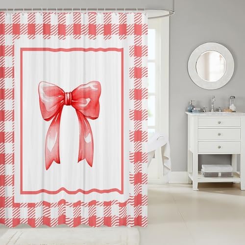 Feelyou Coquette Bows Shower Curtain Set Red White 72x72