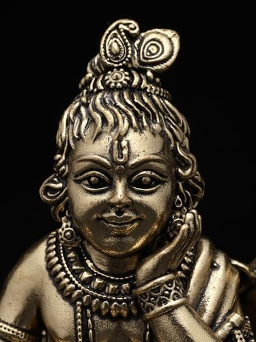 Exotic India Small Superfine Bal Gopal Brass Statue Lord Krishna Pooja Idol