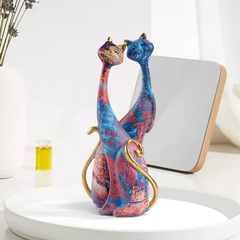 2 pcs Oil Painting Resin Cat Art Decor Sculptures