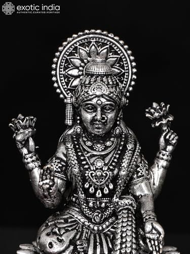 Small Superfine Lakshmi Silver Plated Brass Statue Pooja Temple Decor