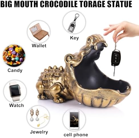 Gold Alligator Statue Candy Dish Storage Bowl