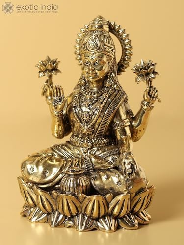 Exotic India Small Brass Goddess Lakshmi Statue