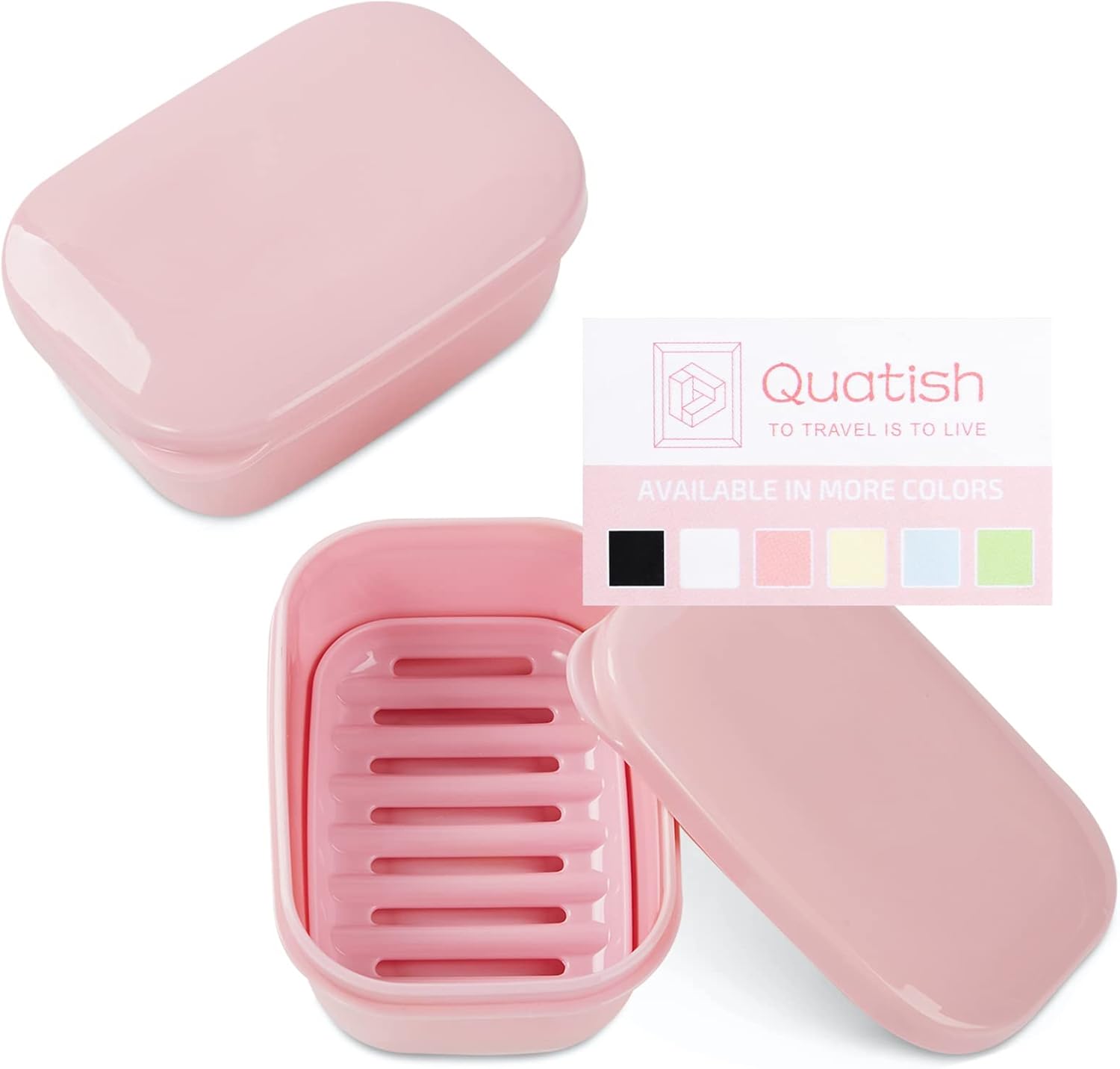 Quatish Travel Soap Holder with Lid 2 Pack Pink