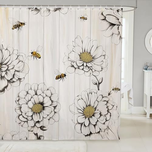 Feelyou Bee Shower Curtain Set 72x78 Farmhouse Style