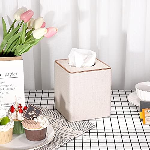 Sumnacon Square Linen Tissue Box Cover - Magnetic Bottom Beige