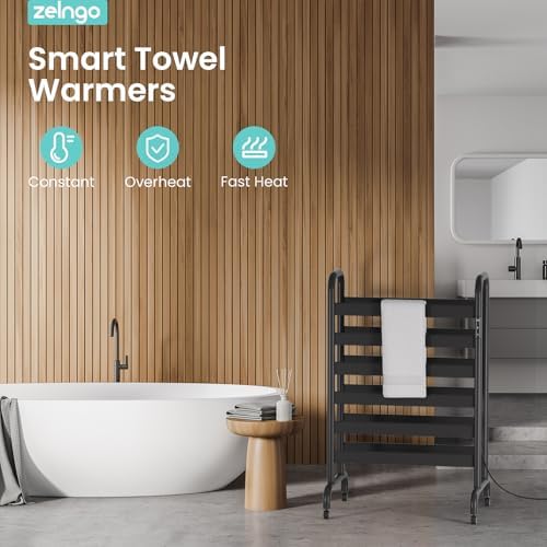 Zelngo Heated Towel Rack 8 Bars Fast Heating Constant Temp Waterproof Black