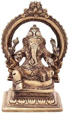 4-Inch Brass Ganesha Statue with Aureole Pooja Idol