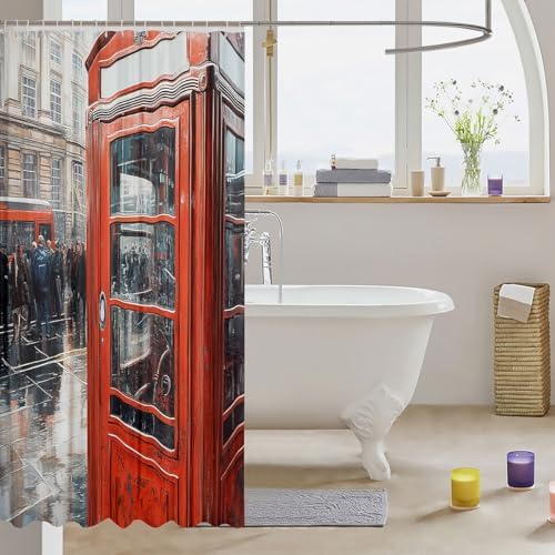 Feelyou London Themed Shower Curtain 72x72 Retro Phone Booth Bath Curtain Set