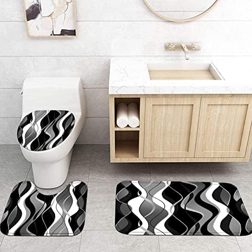 Nkzply 4 Pcs Black White Striped Bathroom Set