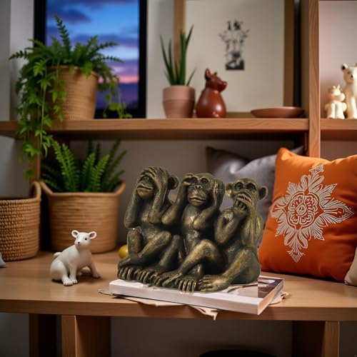 3 Wise Monkeys Statue for Home Decor - Bronze Figurine
