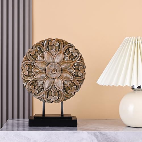 Elegant Brown Wood Round Statue for Home Decor
