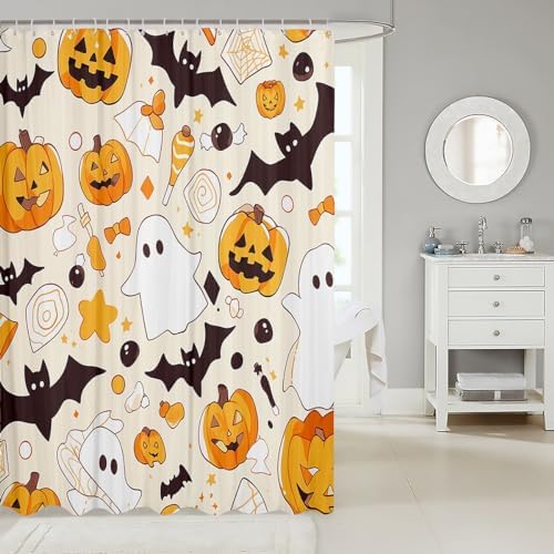 Feelyou Ghosts Pumpkin Bats Halloween Shower Curtain