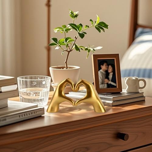 Gold Heart Hands Sculpture Decor for Modern Homes