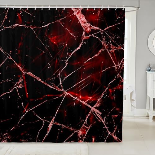 Feelyou Red Black Geometric Shower Curtain Set