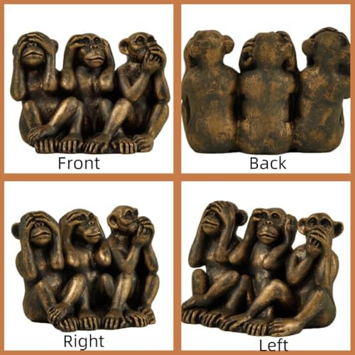 3 Wise Monkeys Statue for Home Decor - Bronze Figurine