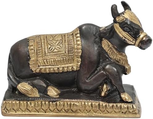 Exotic India Brass Nandi Cow Statue - 4 Inch Vahana of Lord Shiva