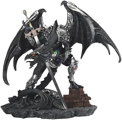 ICE ARMOR 21 W Black Dragon with Sword Figurine Sculpture
