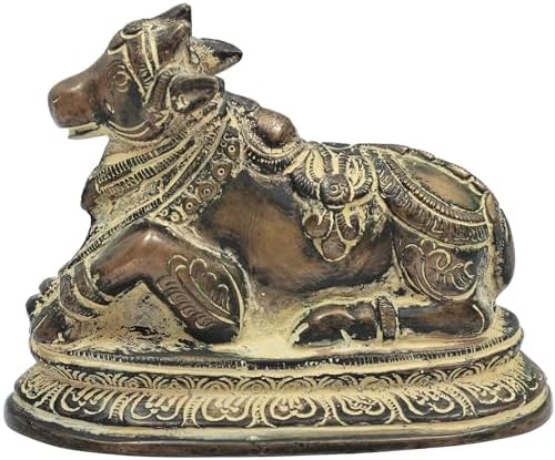 Sitting Nandi Brass Statue Religious Vahana of Lord Shiva
