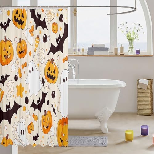 Feelyou Ghosts Pumpkin Bats Halloween Shower Curtain