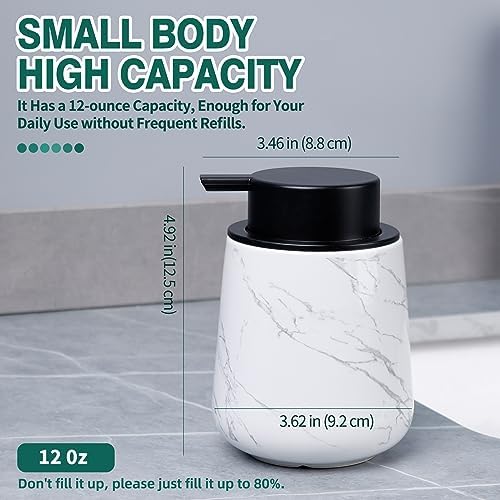 Bosilunlife Ceramic Soap Dispenser - 12Oz Refillable Bathroom Kitchen Pump Holder