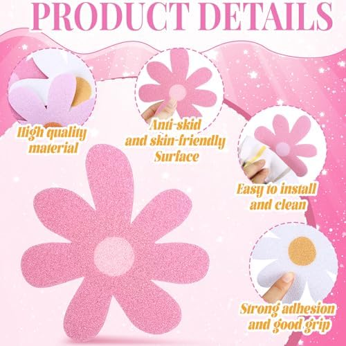 Chiisong 24 Pcs Flower Anti Slip Bathtub Sticker Pink