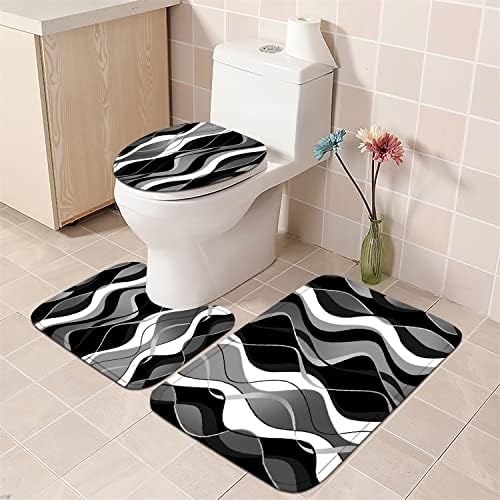 Nkzply 4 Pcs Black White Striped Bathroom Set