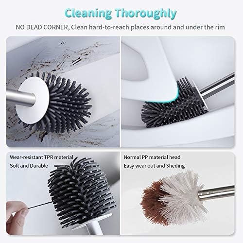 Toilet Brush with Holder and Silicone Bristles