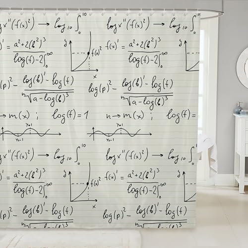 Feelyou Maths Shower Curtain Set 72x78 Waterproof Beige 1
